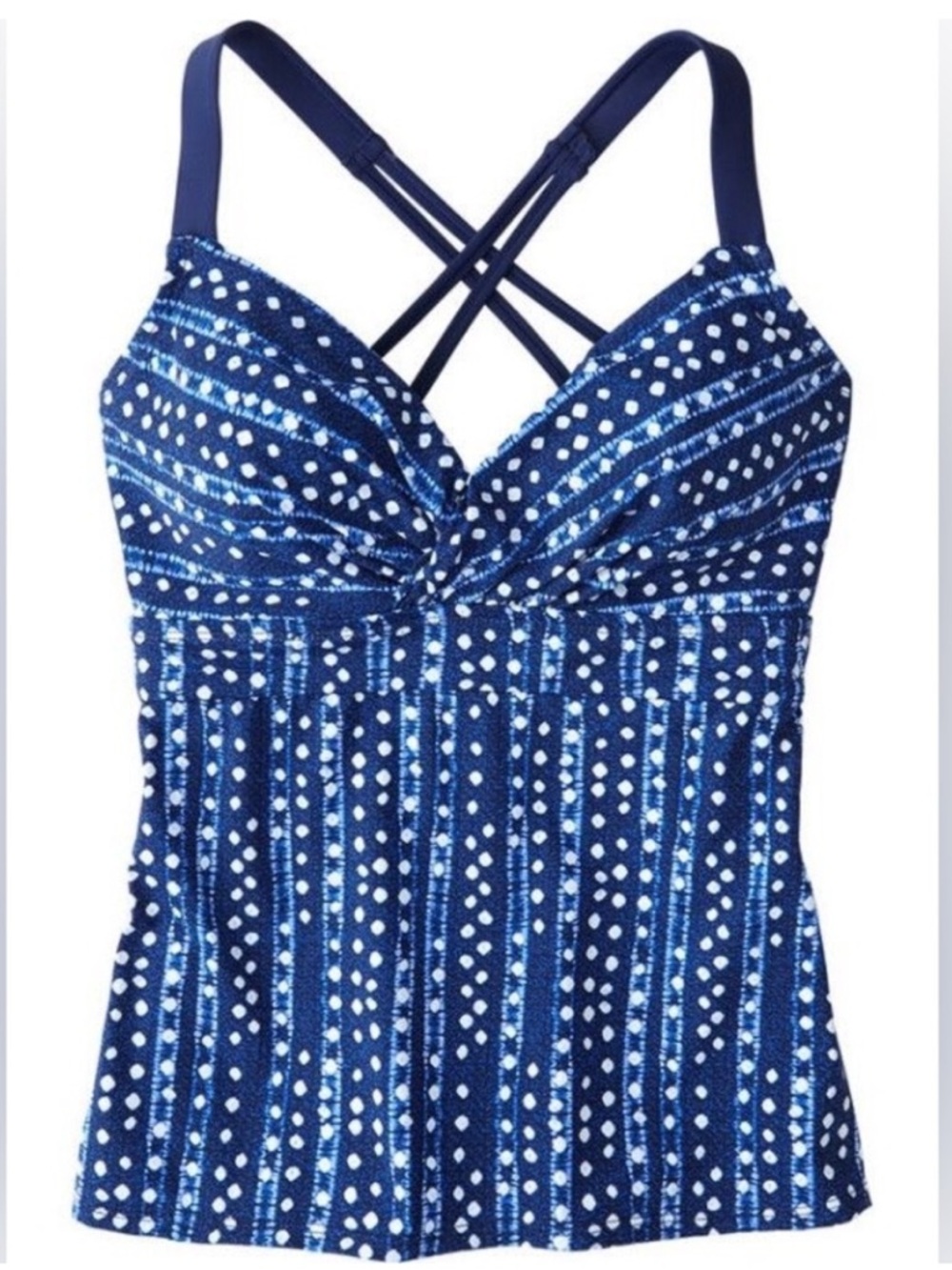 Title Nine Métis Blue Dots Swim Tankini Top Size 34D.
